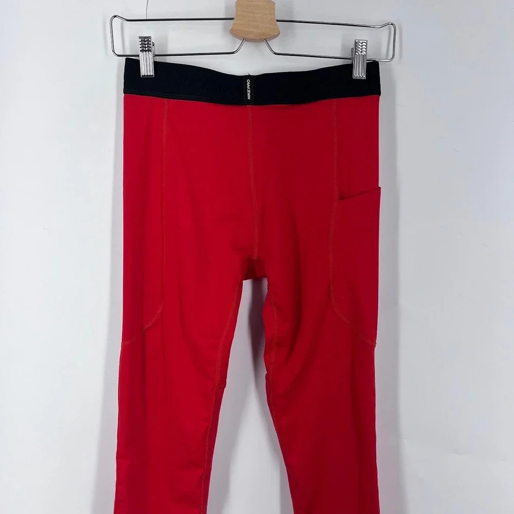 Nike Pro Dri-FIT Kids Red Compression Leggings Tight Fit Large Pockets 445591